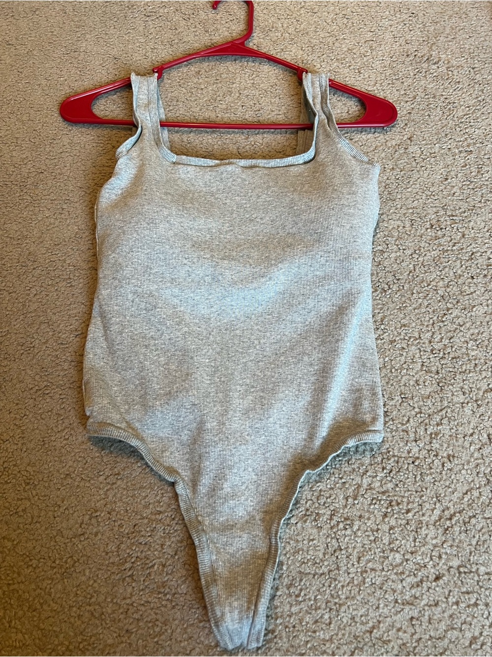 Ribbed Square-Neck Bodysuit in Heather Gray
